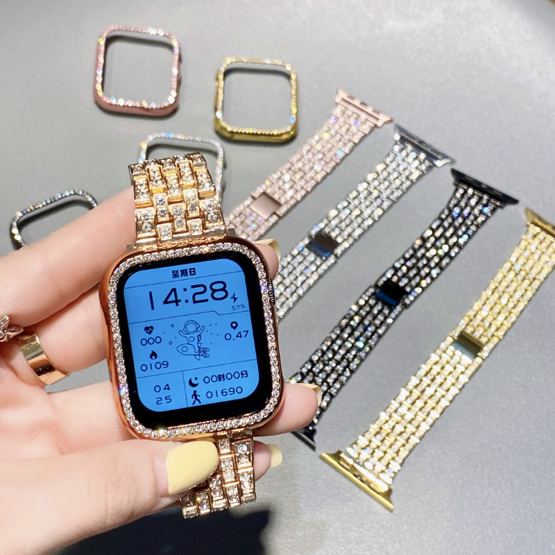 bling bracelet stainless steel strap metal band case for iwatch