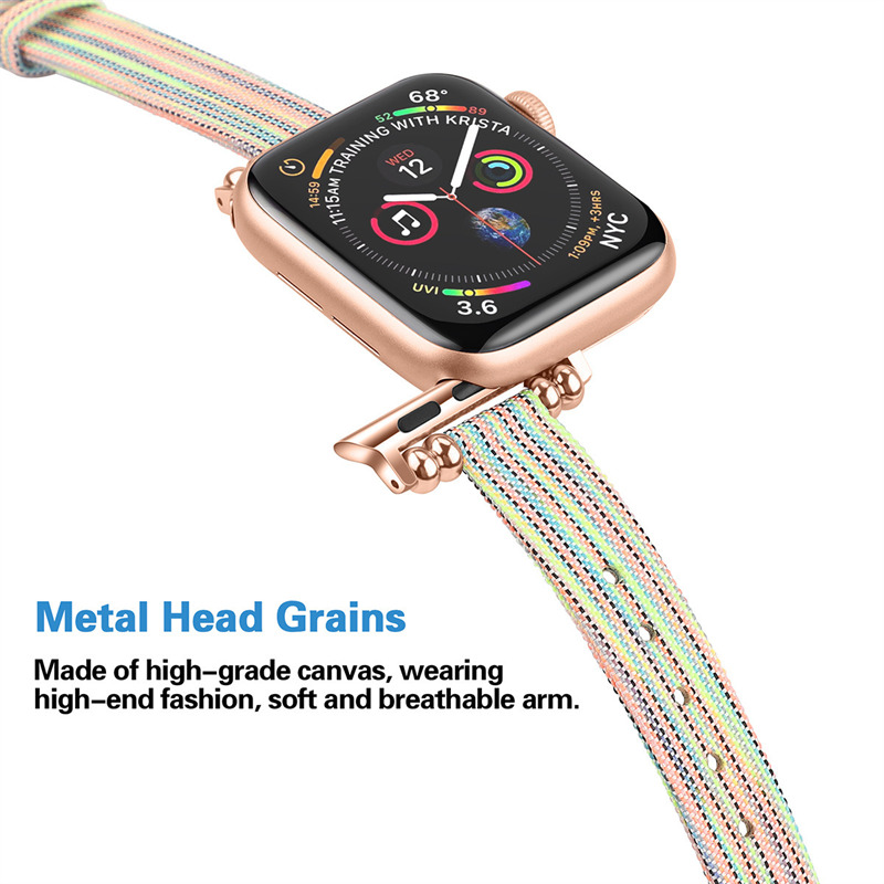 canvas wrist band metal head strap for iwatch apple watch