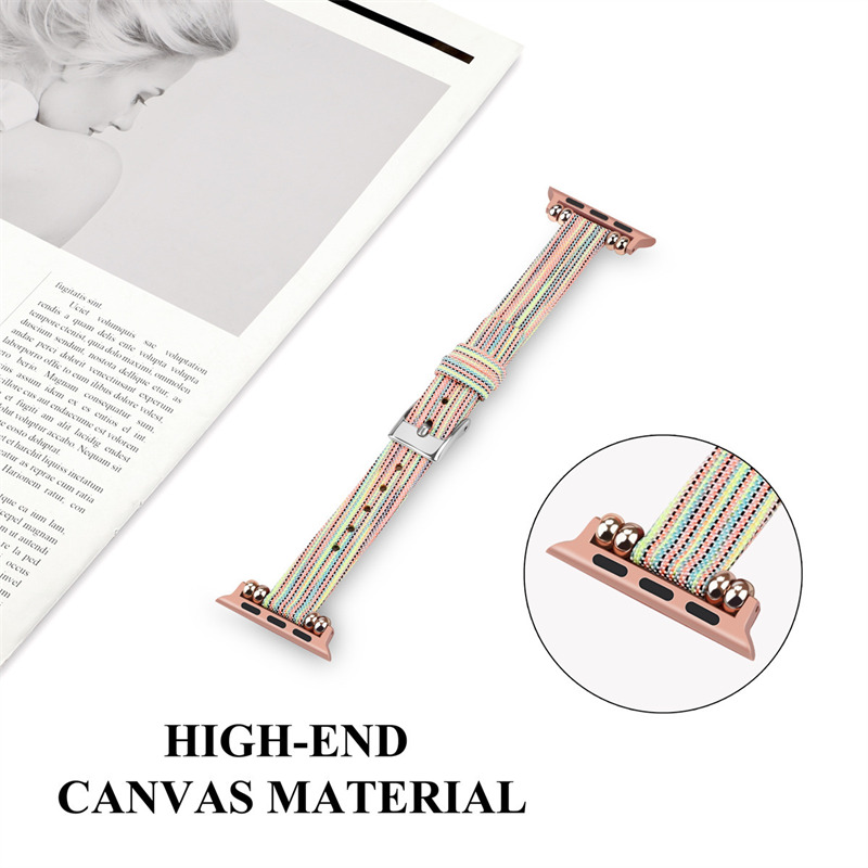 canvas wrist band metal head strap for iwatch apple watch