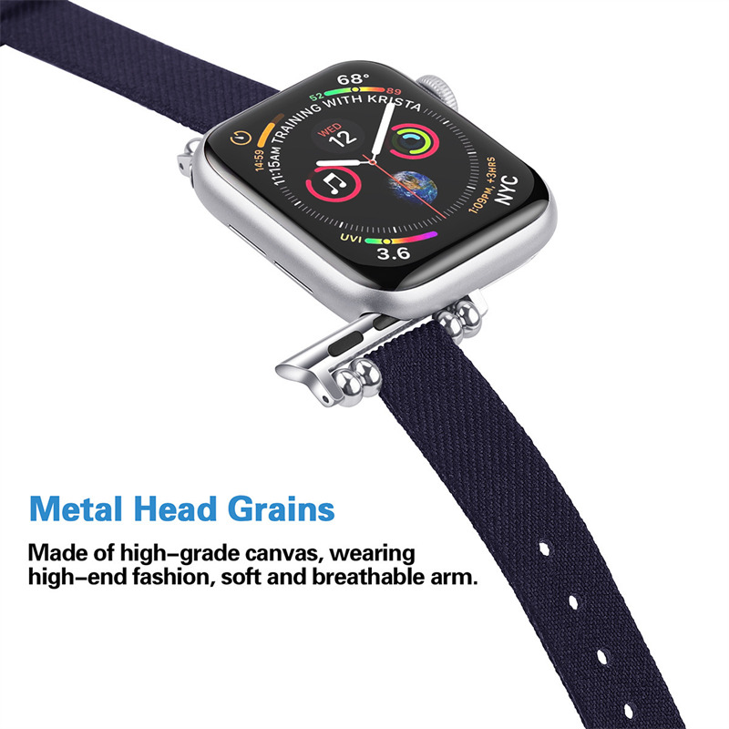 canvas wrist band metal head strap for iwatch apple watch