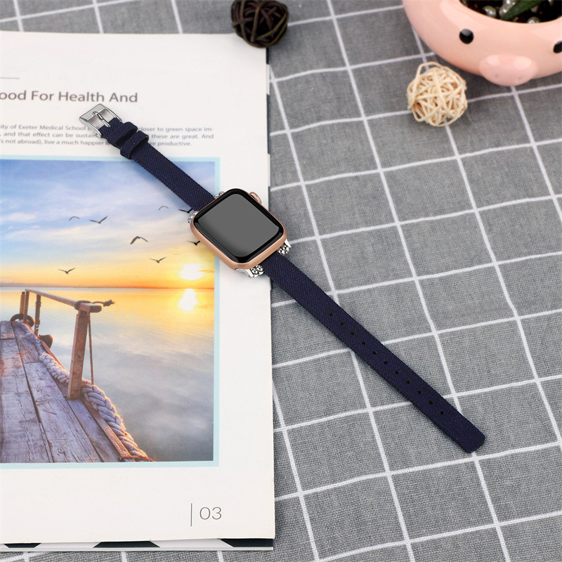 canvas wrist band metal head strap for iwatch apple watch