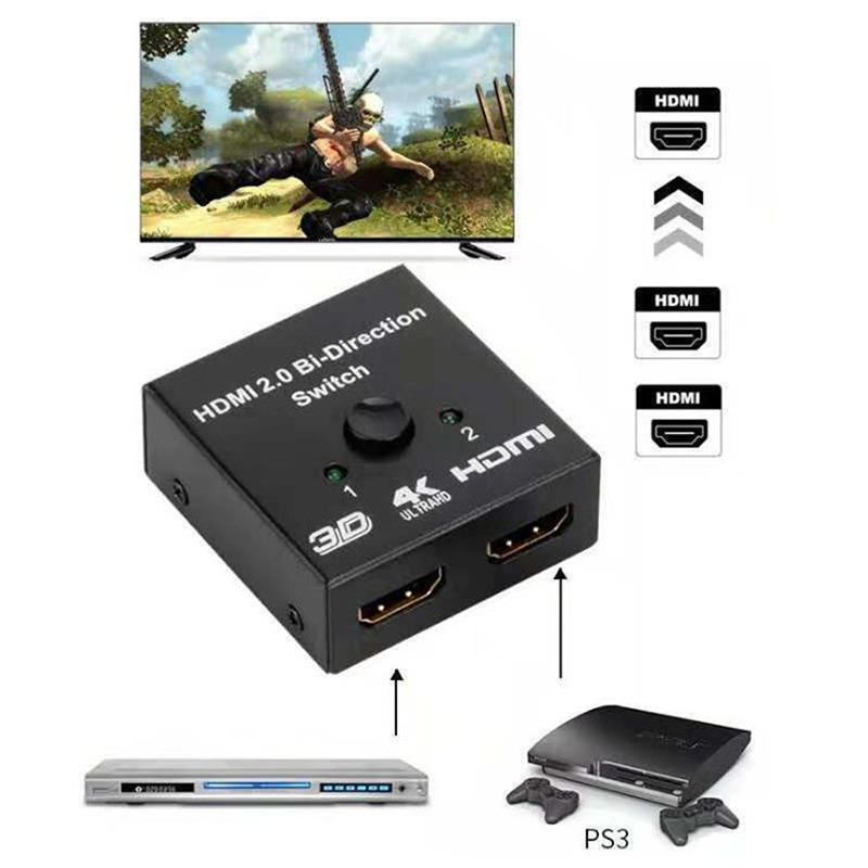 2 ports HDMI switcher splitter support 3D 4K for PS Xbox HDTV