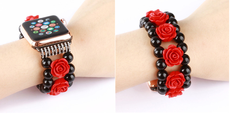agate rose carved lady bracelet elastic strap for iWatch apple watch