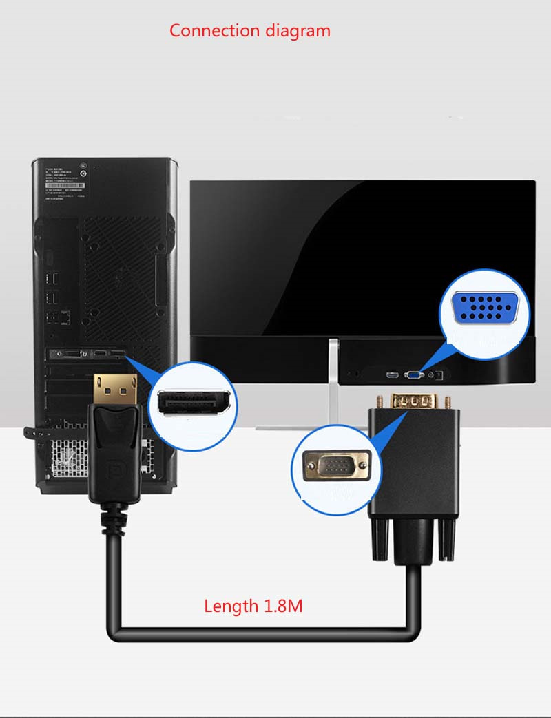 1.8m 1080P DP to VGA cable
