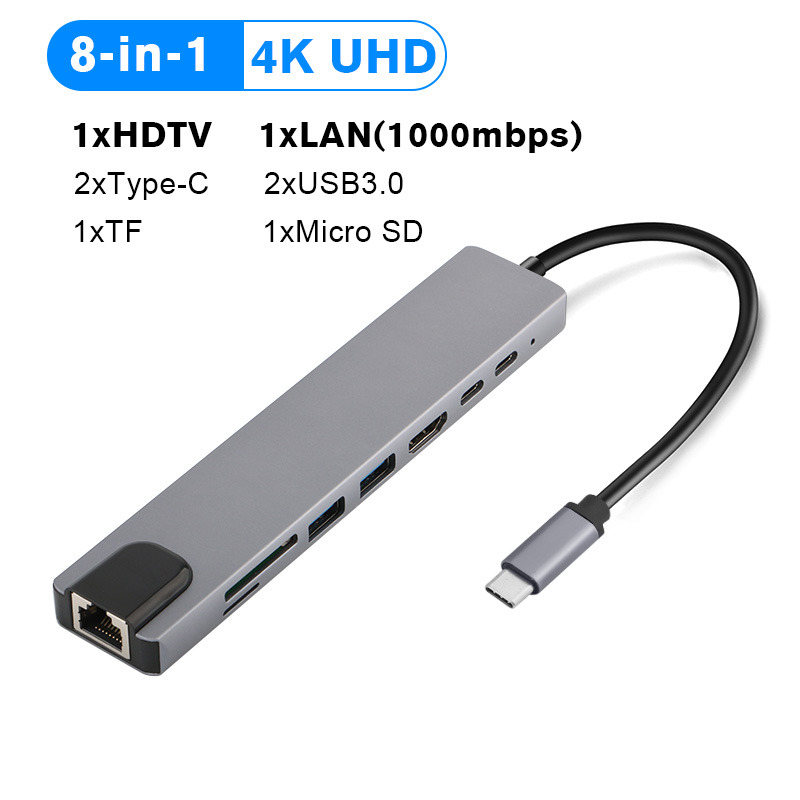  8 in 1 usb c type c to pd hdtv 4K rj45 usb c 3.0/3.1 SD/TF card reader adapter usb hub