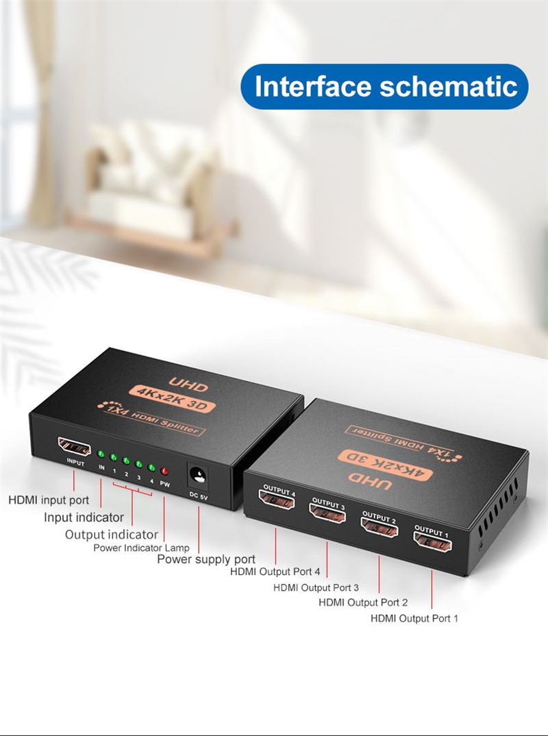 1 in 4 out 4K hdmi splitter hub adapter