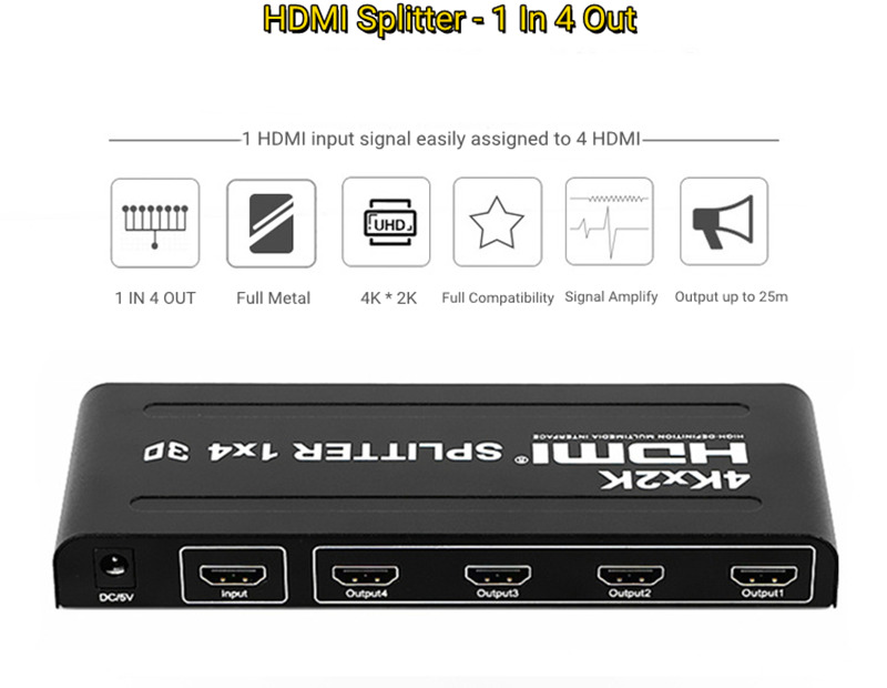 4K 1 in 4 out HDMI splitter distributor hub video adapter