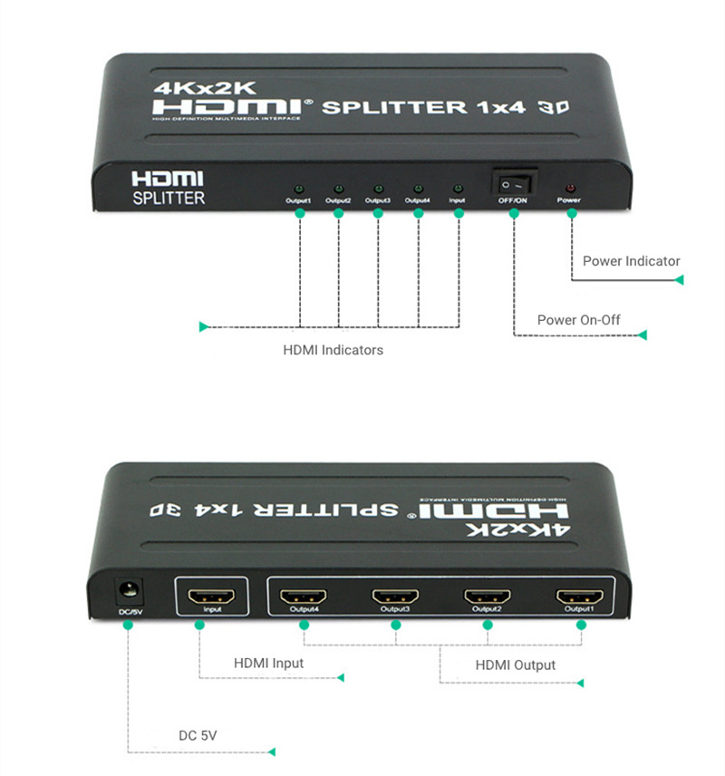 4K 1 in 4 out HDMI splitter distributor hub video adapter