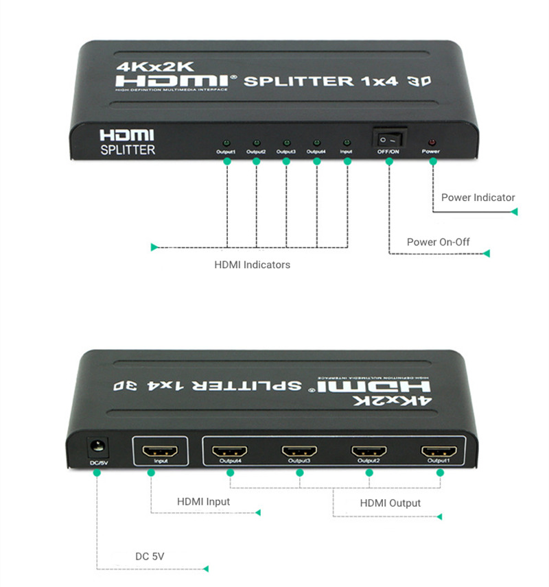 4K 1 in 4 out HDMI splitter distributor hub video adapter 4K 1 in 4 out HDMI splitter distributor hub video adapter