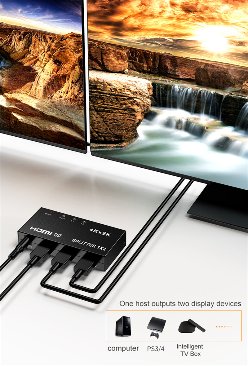 4K 1In 2 out HDMI splitter distributor hub video adapter