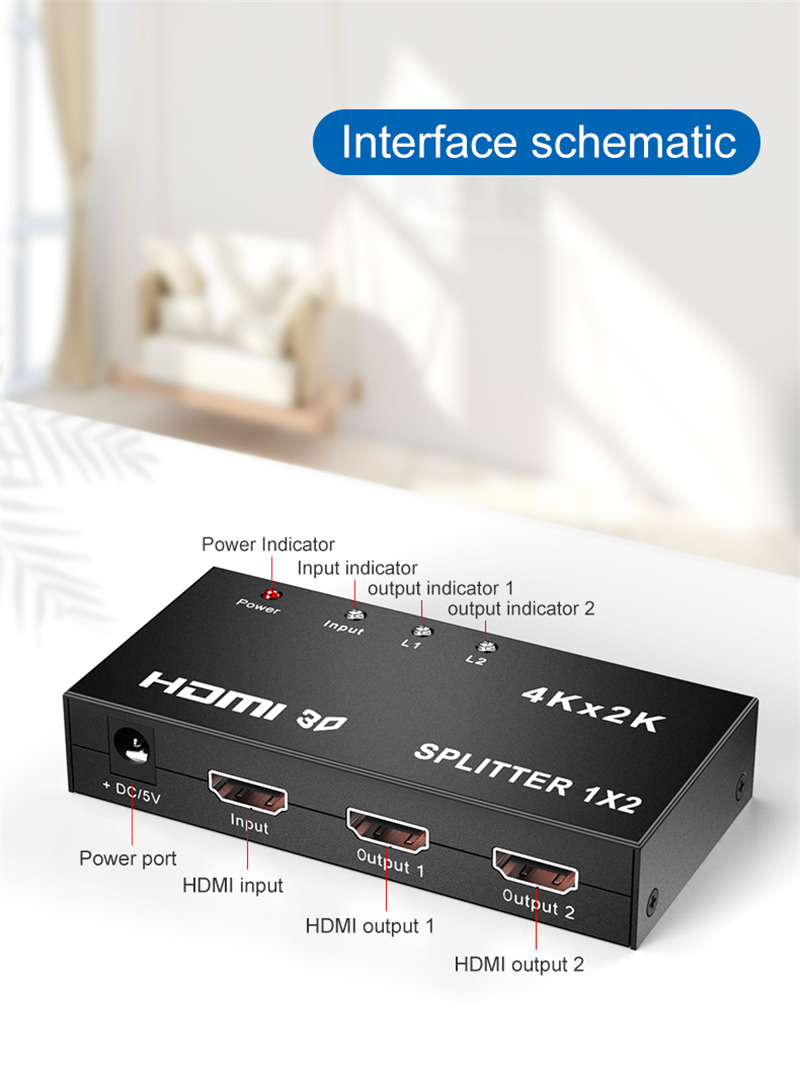 4K 1In 2 out HDMI splitter distributor hub video adapter
