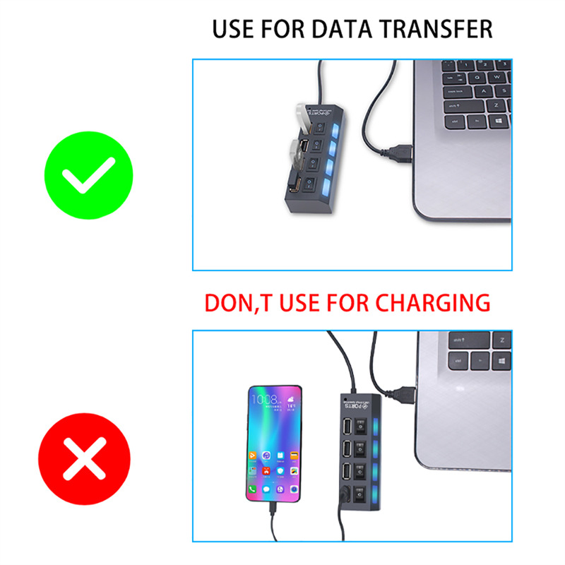 wired 7 ports usb hub splitter with switch