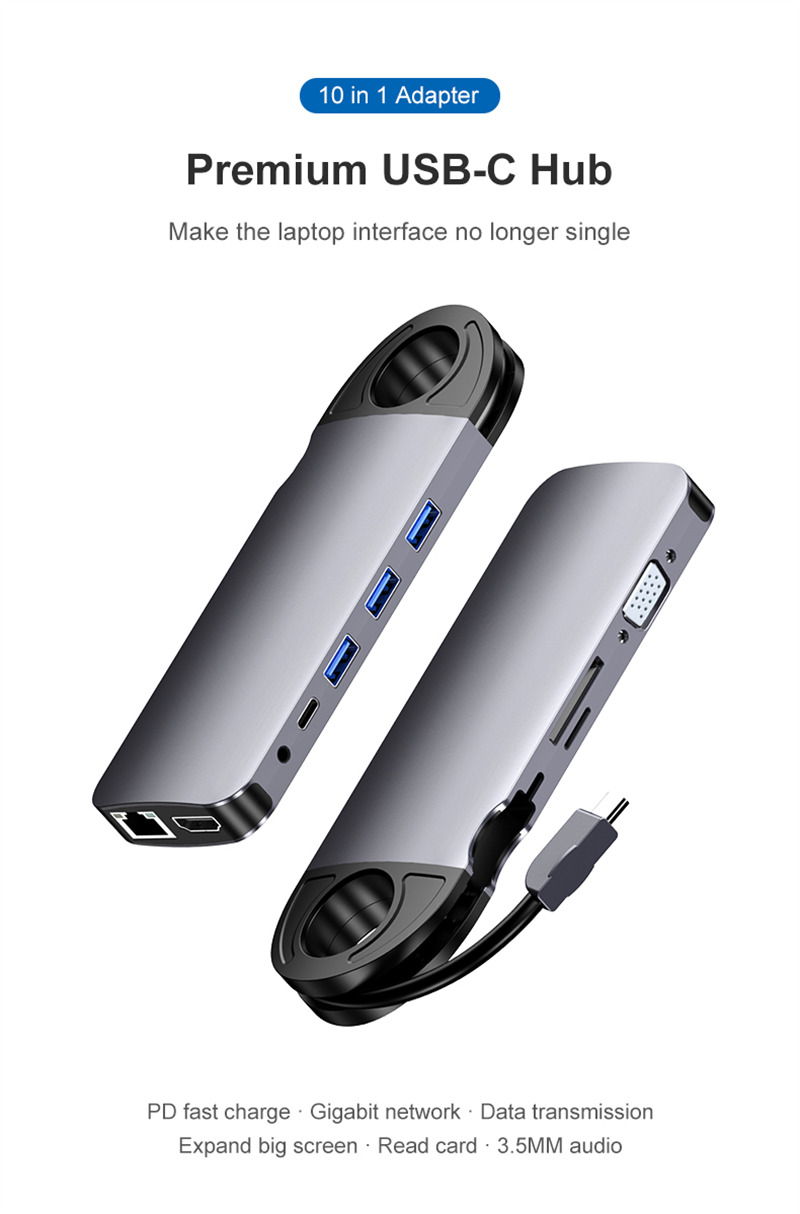 10 port usb c hub type-c to hdmi rj45 vga sd/tf usb 3.0 hub pd charge dock station 10 port usb c hub type-c to hdmi rj45 vga sd/tf usb 3.0 hub pd charge dock station