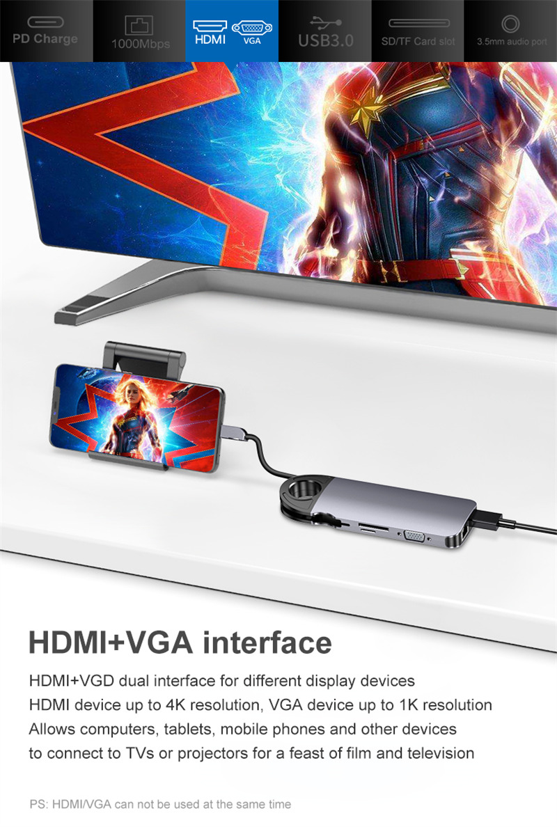 10 port usb c hub type-c to hdmi rj45 vga sd/tf usb 3.0 hub pd charge dock station 10 port usb c hub type-c to hdmi rj45 vga sd/tf usb 3.0 hub pd charge dock station