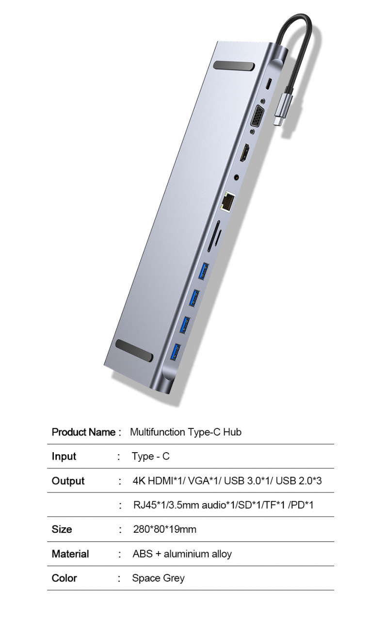 11 in1 type c to usb c hdmi usb hub rj45 sd tf card reader audio jack adapter dock station