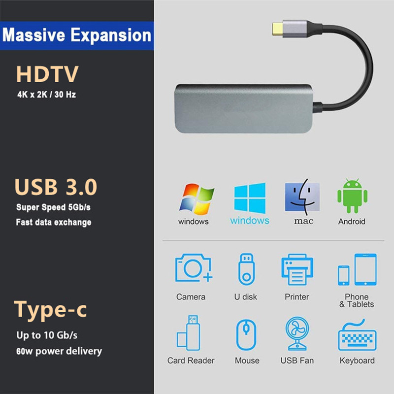 4 in 1 type-c hub to hdmi 2 usb 3.0 pd adapter dock