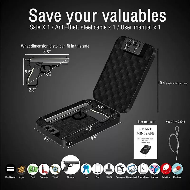 portable pistol fingerprint safe box case