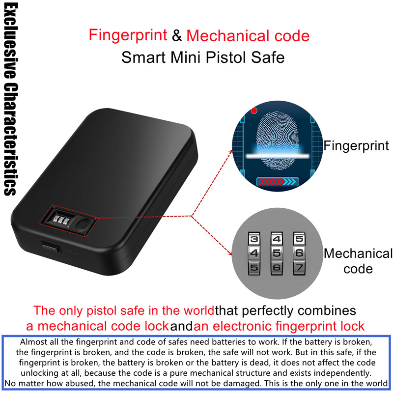 portable pistol fingerprint safe box case