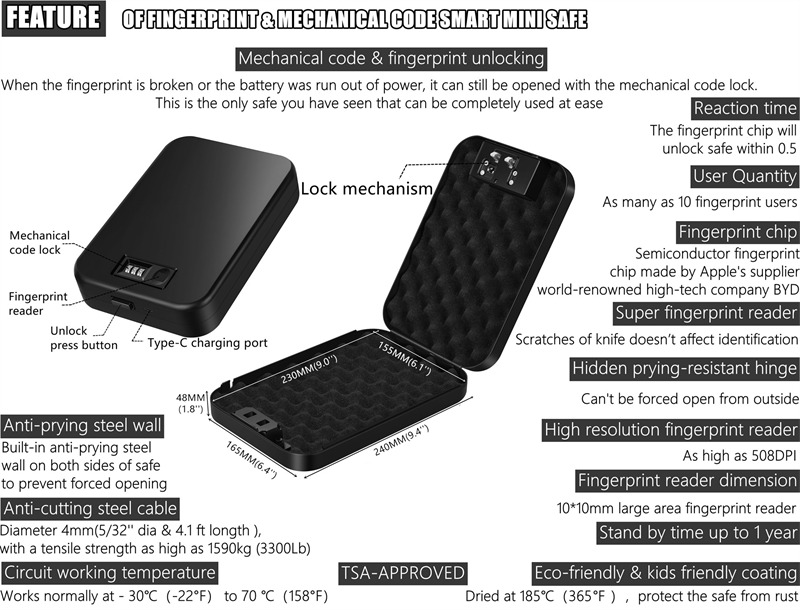 portable pistol fingerprint safe box case