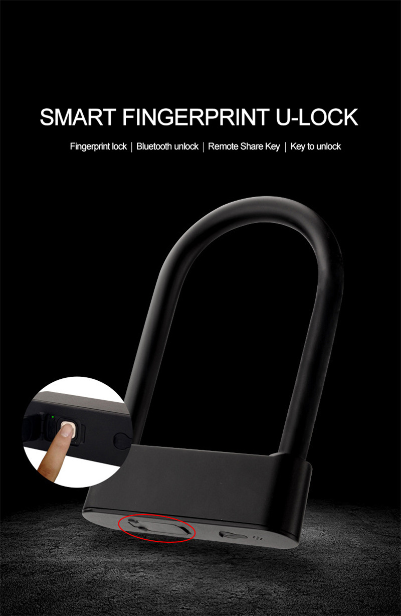 smart fingerprint motorbike lock rechargeable bicycle u lock