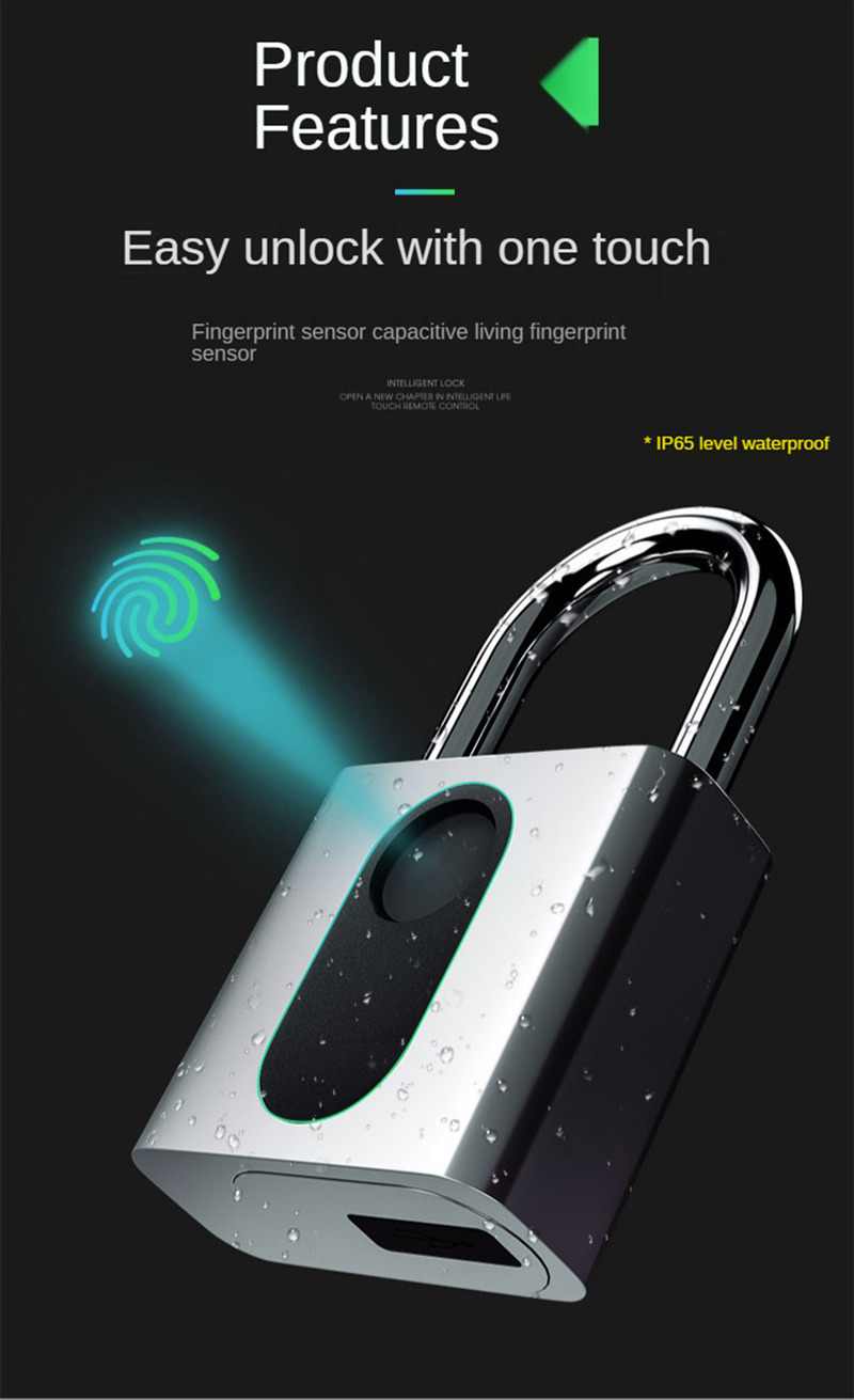 quick unlock rechargeable fingerprint padlock smart lock