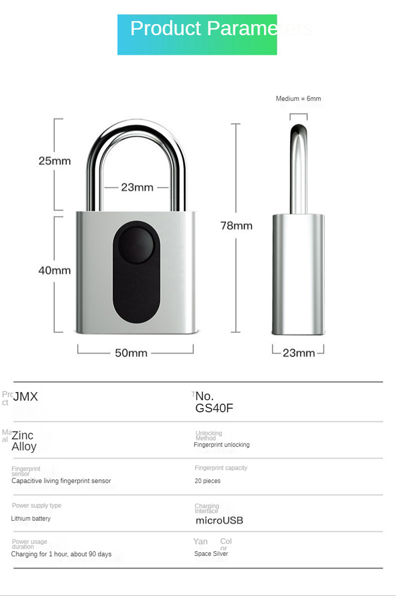 quick unlock rechargeable fingerprint padlock smart lock