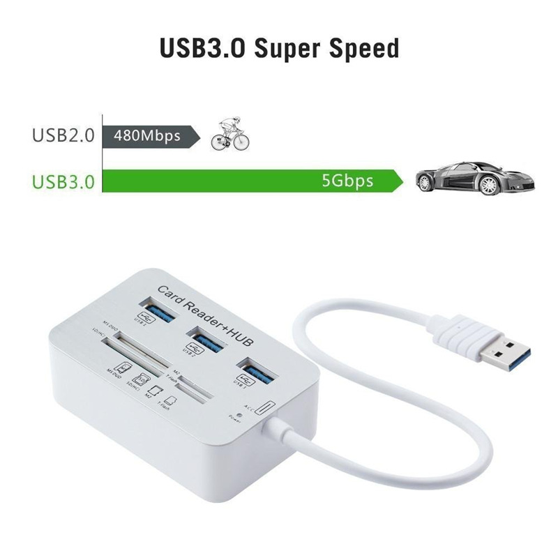 high speed 3 ports usb 3.0 hub adapter card reader