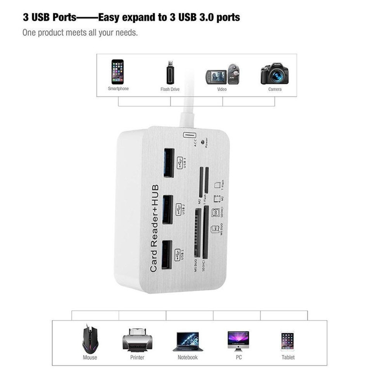 high speed 3 ports usb 3.0 hub adapter card reader