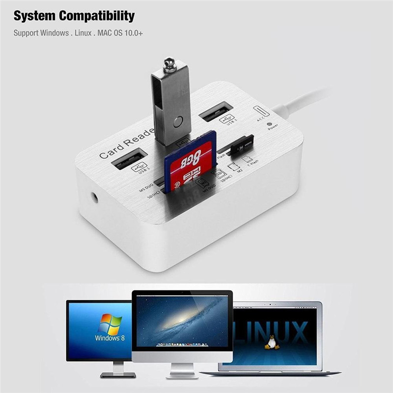 high speed 3 ports usb 3.0 hub adapter card reader