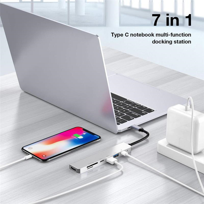 7 in 1 docking station type c usb pd card reader adapter