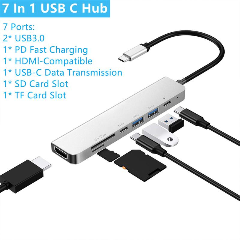 7 in 1 docking station type c usb pd card reader adapter