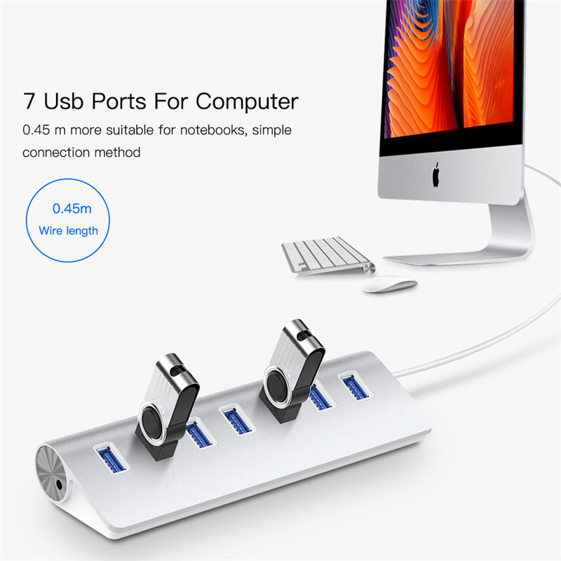 aluminum 7 port usb hub high speed power adapter