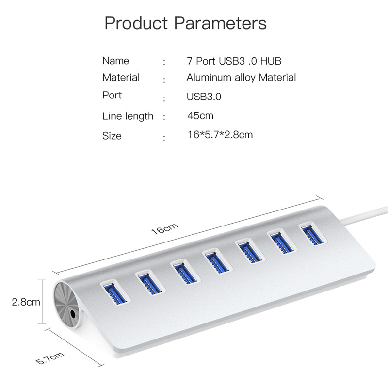 aluminum 7 port usb hub high speed power adapter