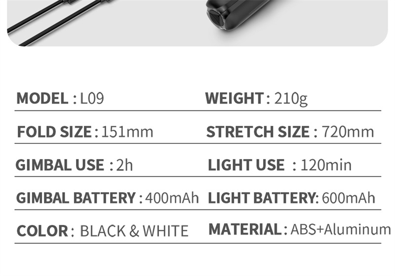 L09 gimbal stabilizer with fill light mini selfie stick tripod L09 gimbal stabilizer with fill light mini selfie stick tripod