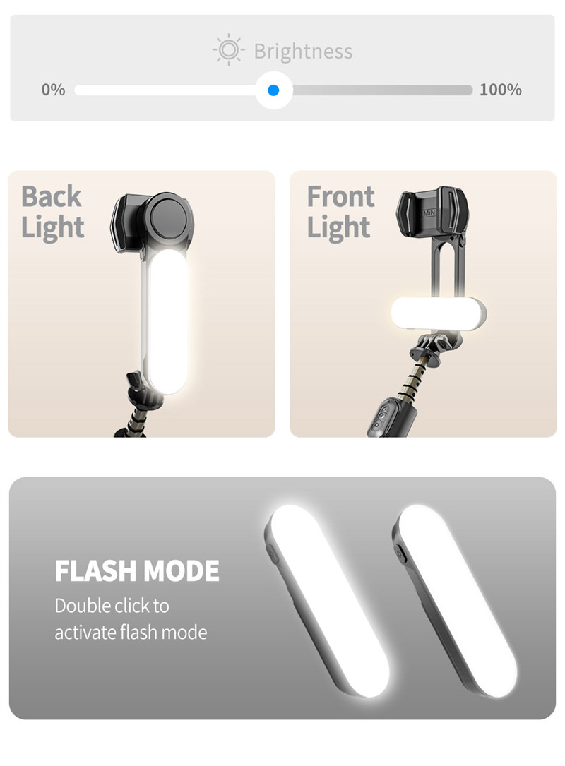 Q09 mini foldable gimbal stabilizer with fill light selfie stick tripod