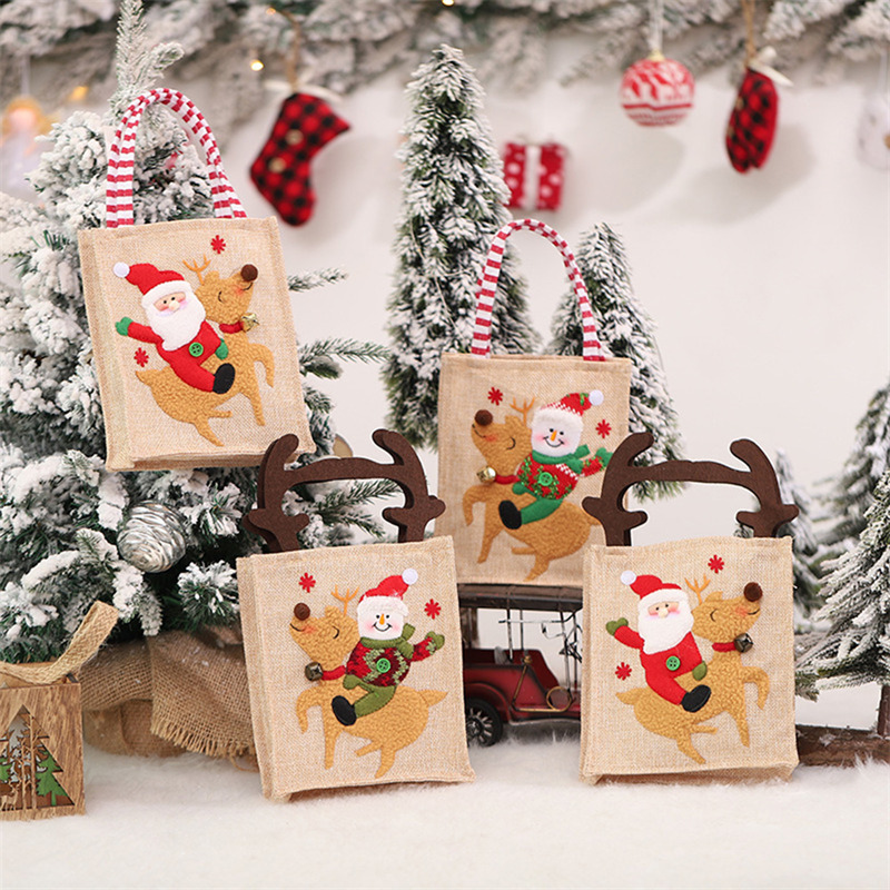 Christmas santa claus tote bag canvas xmas gift bags