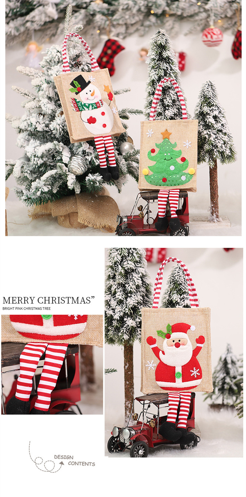 Christmas canvas 3d long legs santa claus tote bag