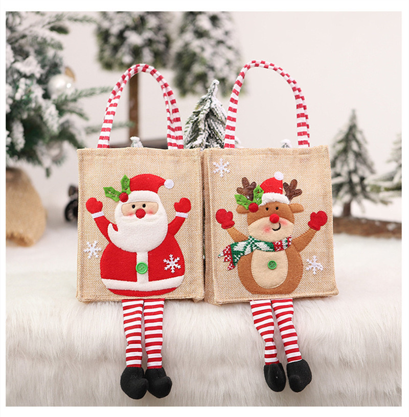 Christmas canvas 3d long legs santa claus tote bag