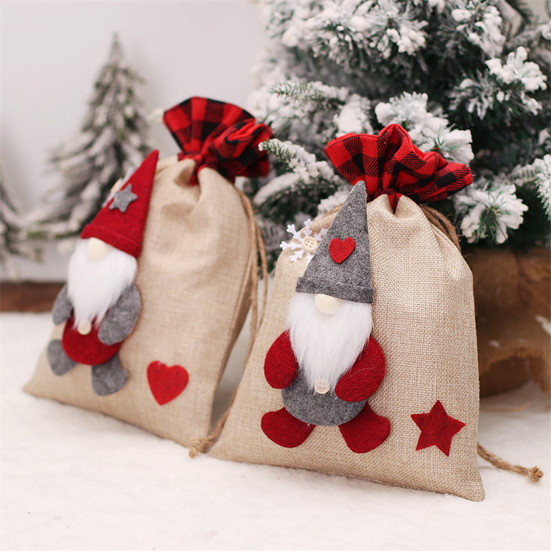 Christmas 3D burlap drawstring bag xmas santa sack