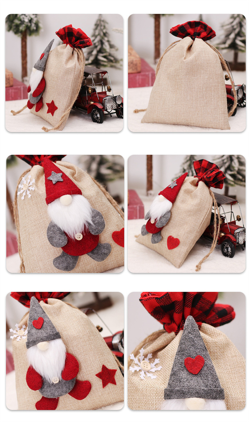 Christmas 3D burlap drawstring bag xmas santa sack