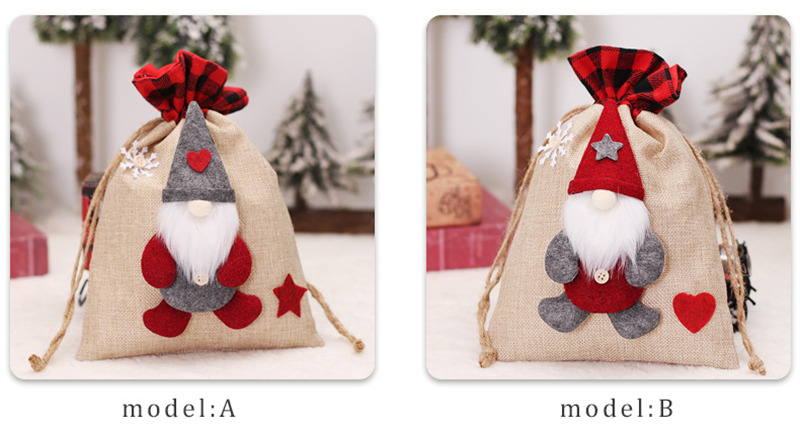 Christmas 3D burlap drawstring bag xmas santa sack