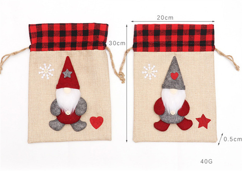 Christmas 3D burlap drawstring bag xmas santa sack