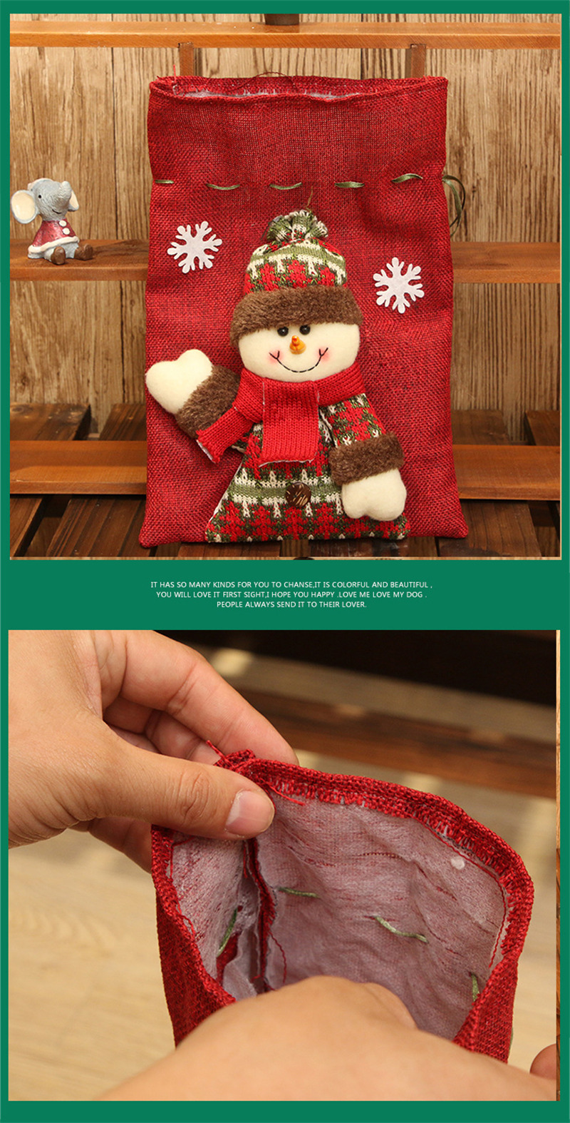 Christmas 3D gift drawstring bag santa sacks present pouche