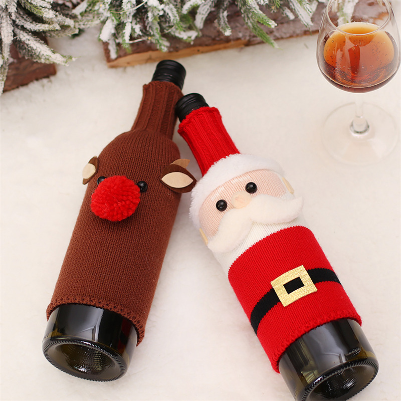 Christmas wine bottle sleeves Xmas knitted fabric cover