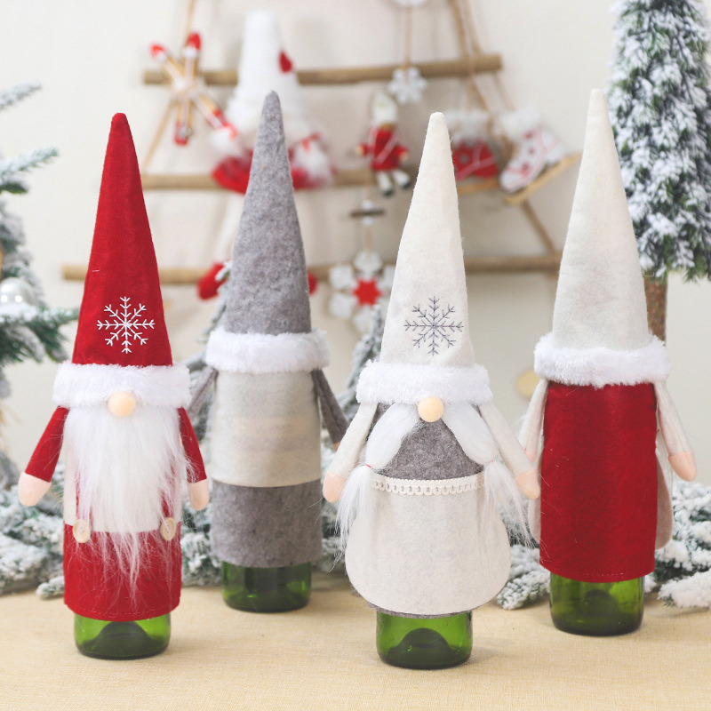 Christmas wine bottle cover non-woven doll topper dust