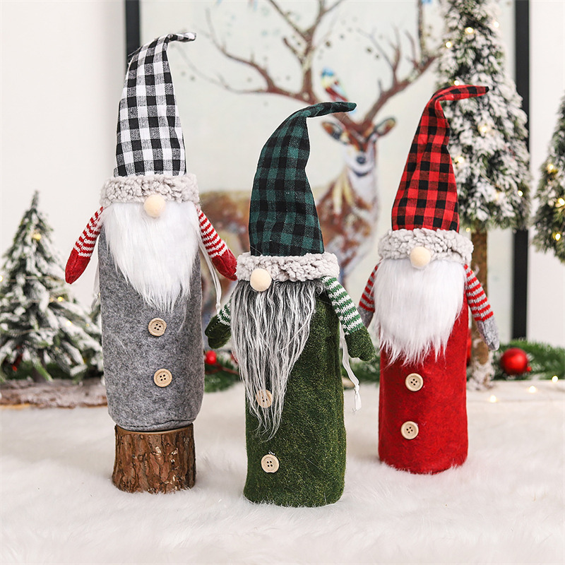 swedish style plaid christmas wine bottle covers