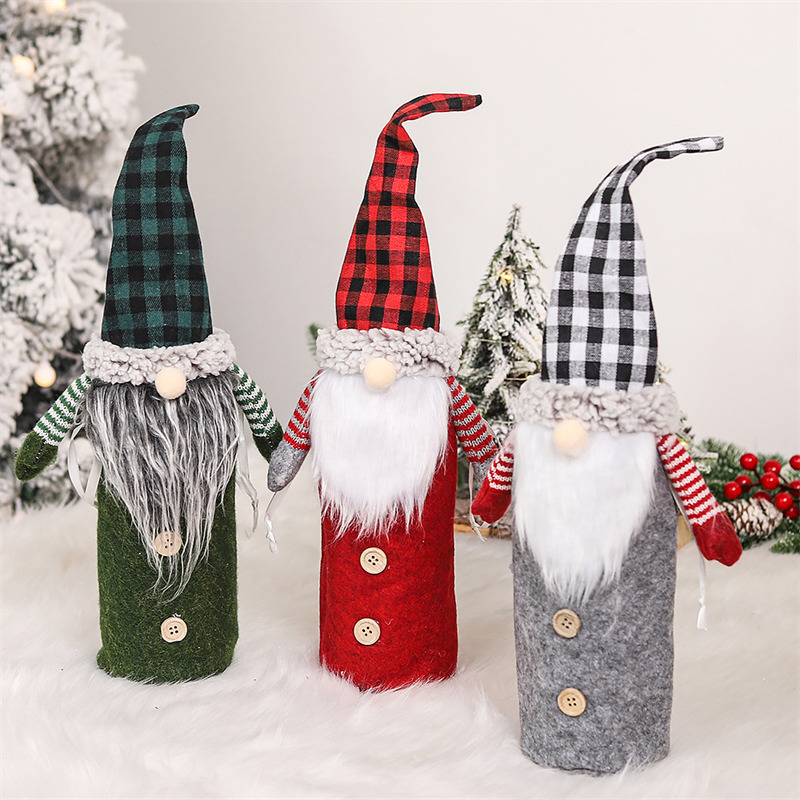 swedish style plaid christmas wine bottle covers