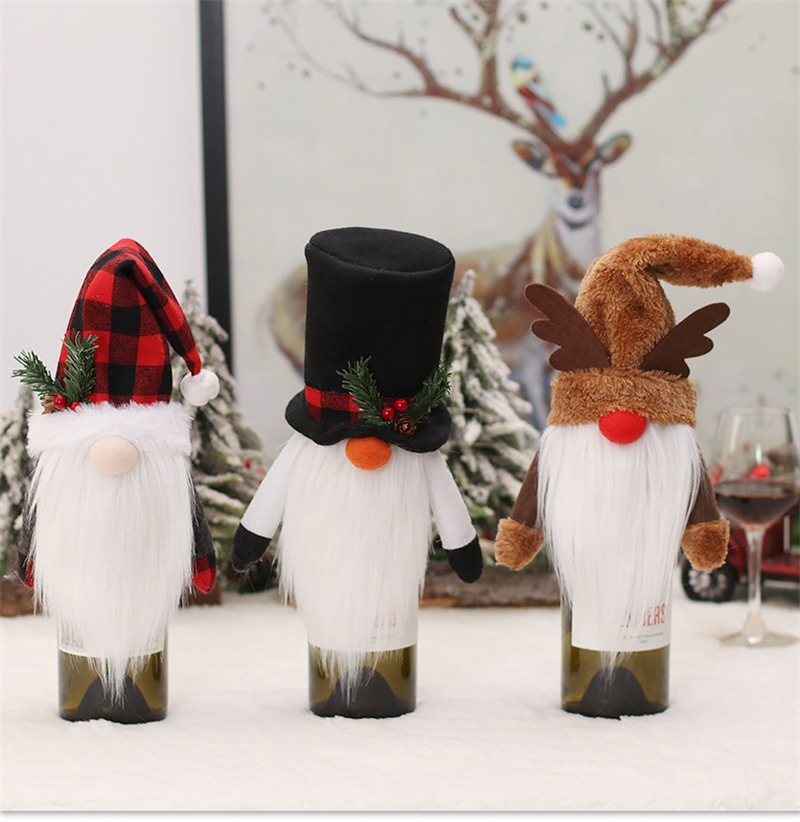 Christmas wine bottle covers pointed hat top decoration
