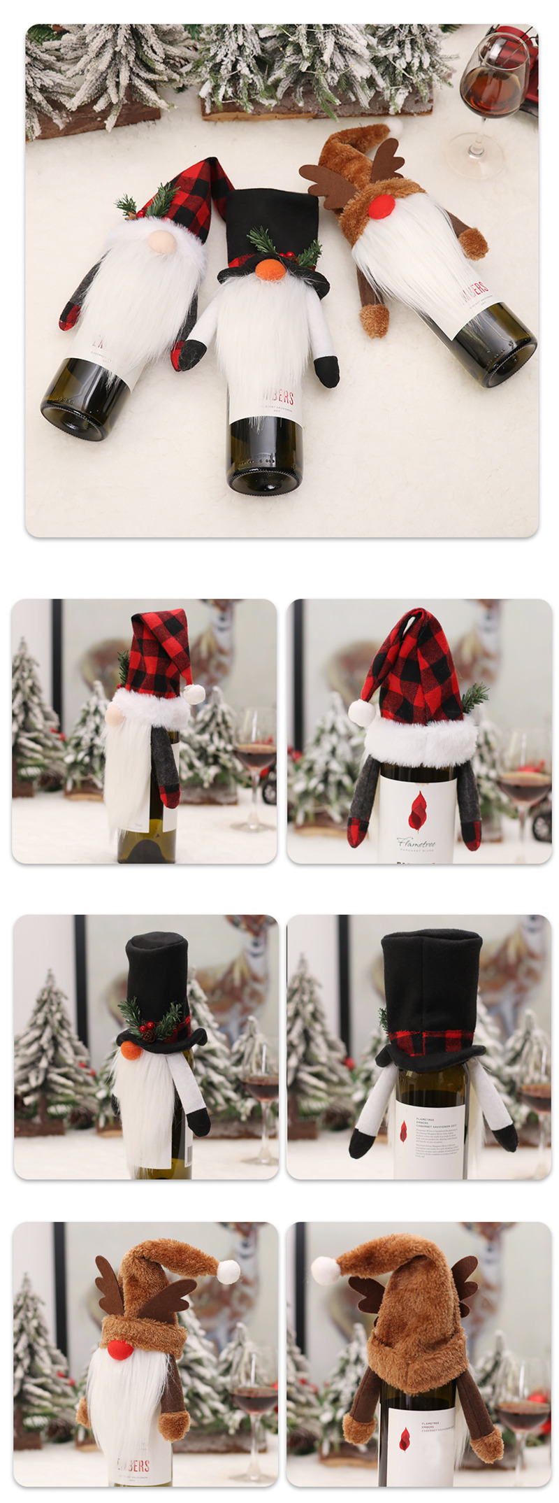 Christmas wine bottle covers pointed hat top decoration