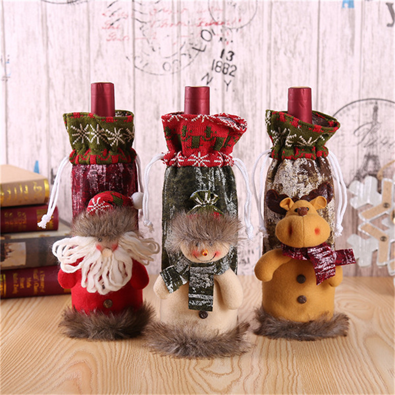 Christmas wine bottle sleeves santa table decoration